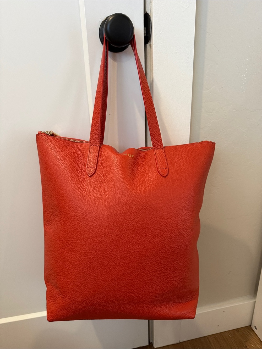 Cuyana Red Pebbled Leather Zip-Top Tote